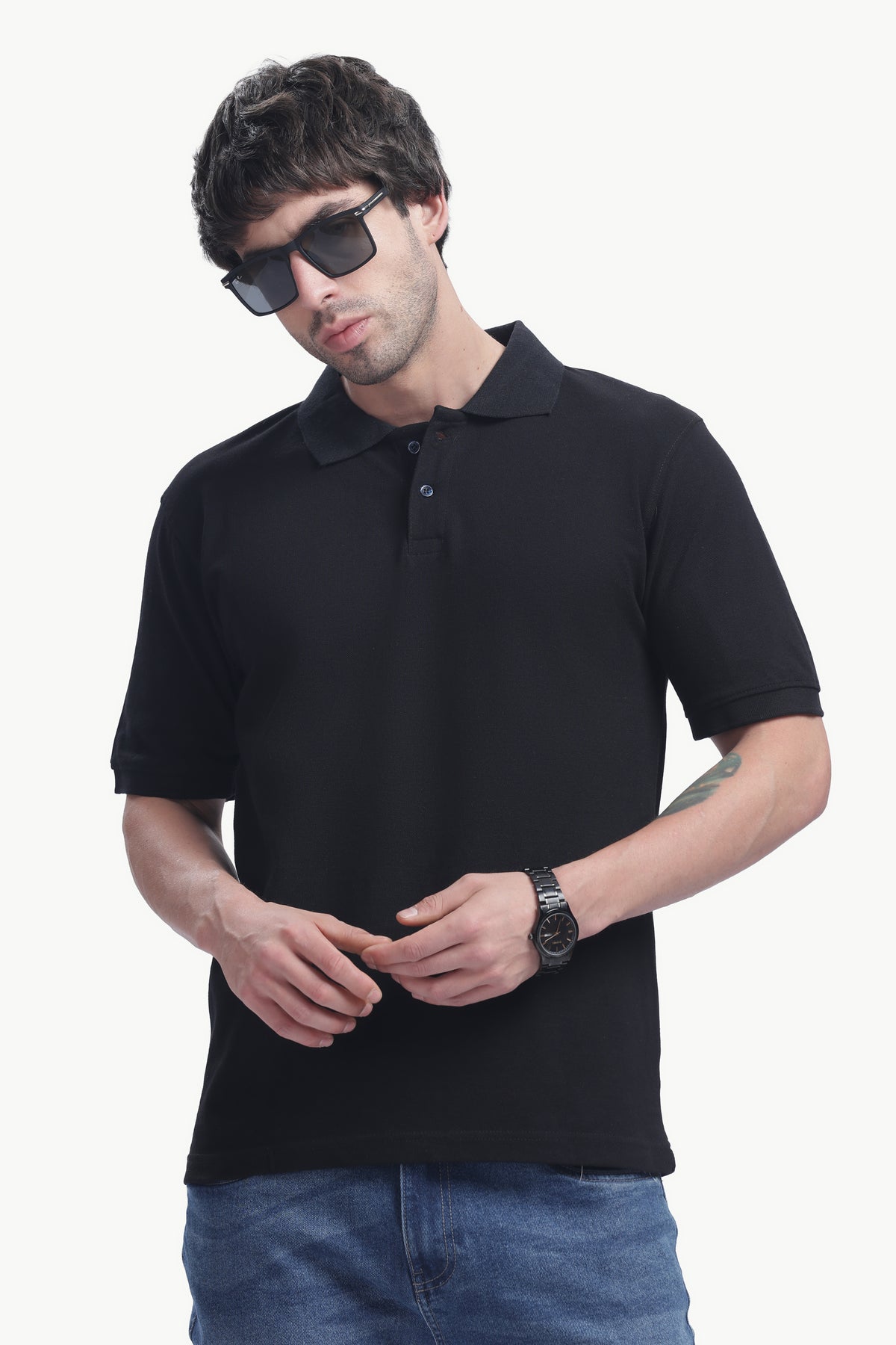 Premium Polo T-Shirt 220 GSM Cotton  Regular Fit  Polo Collar - BLACK