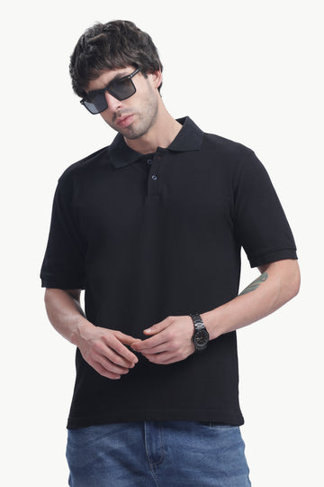 Premium Polo T-Shirt 220 GSM Cotton  Regular Fit  Polo Collar - BLACK