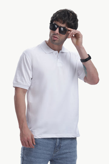 Premium Polo T-Shirt 220 GSM Cotton  Regular Fit  Polo Collar - WHITE