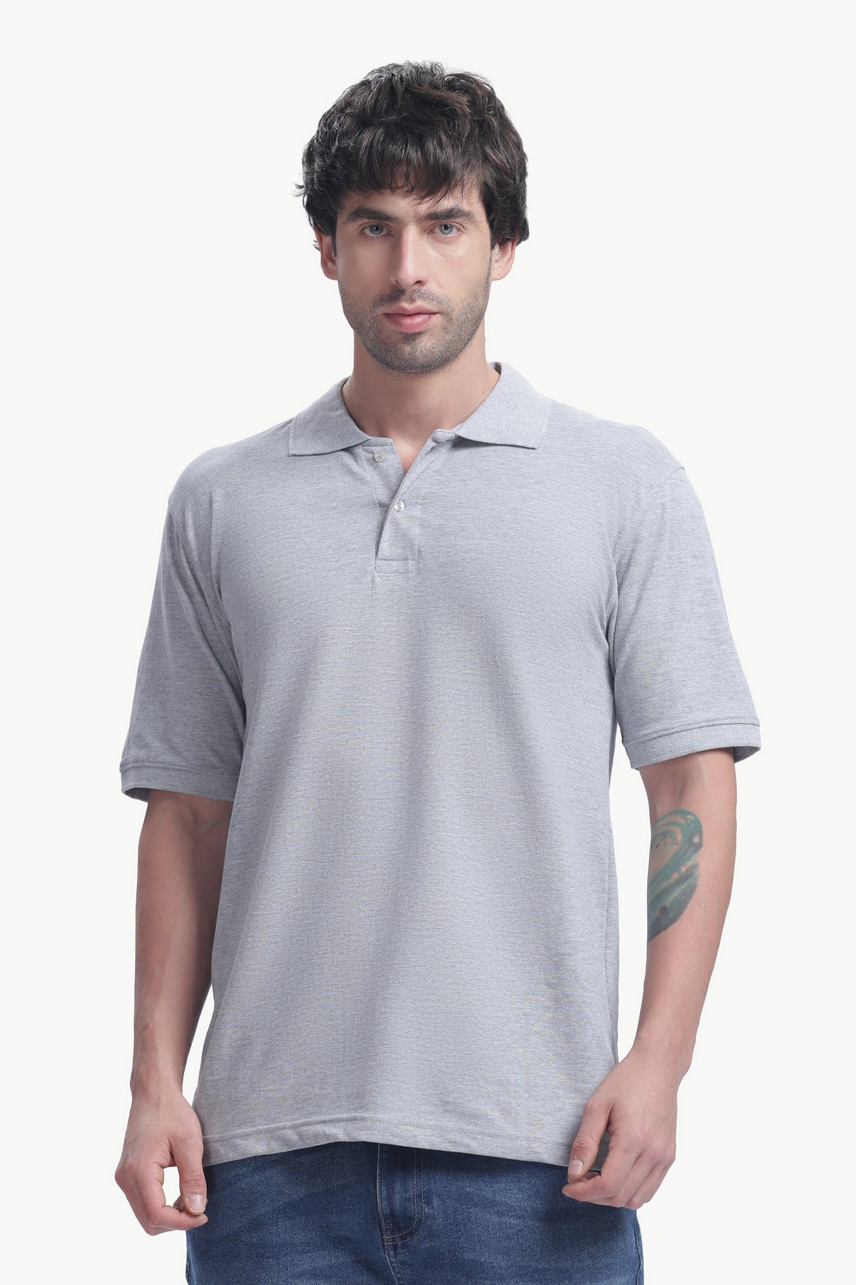 Premium Polo T-Shirt 220 GSM Cotton  Regular Fit  Polo Collar - GRAY MELANAGE