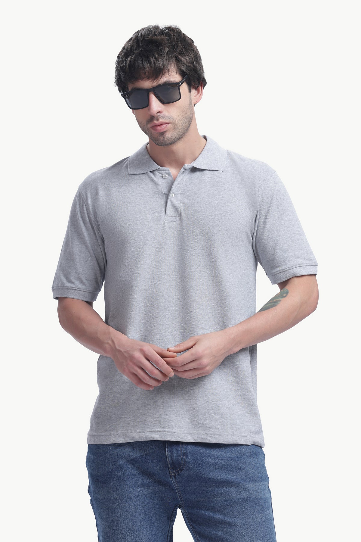 Premium Polo T-Shirt 220 GSM Cotton  Regular Fit  Polo Collar - GRAY MELANAGE