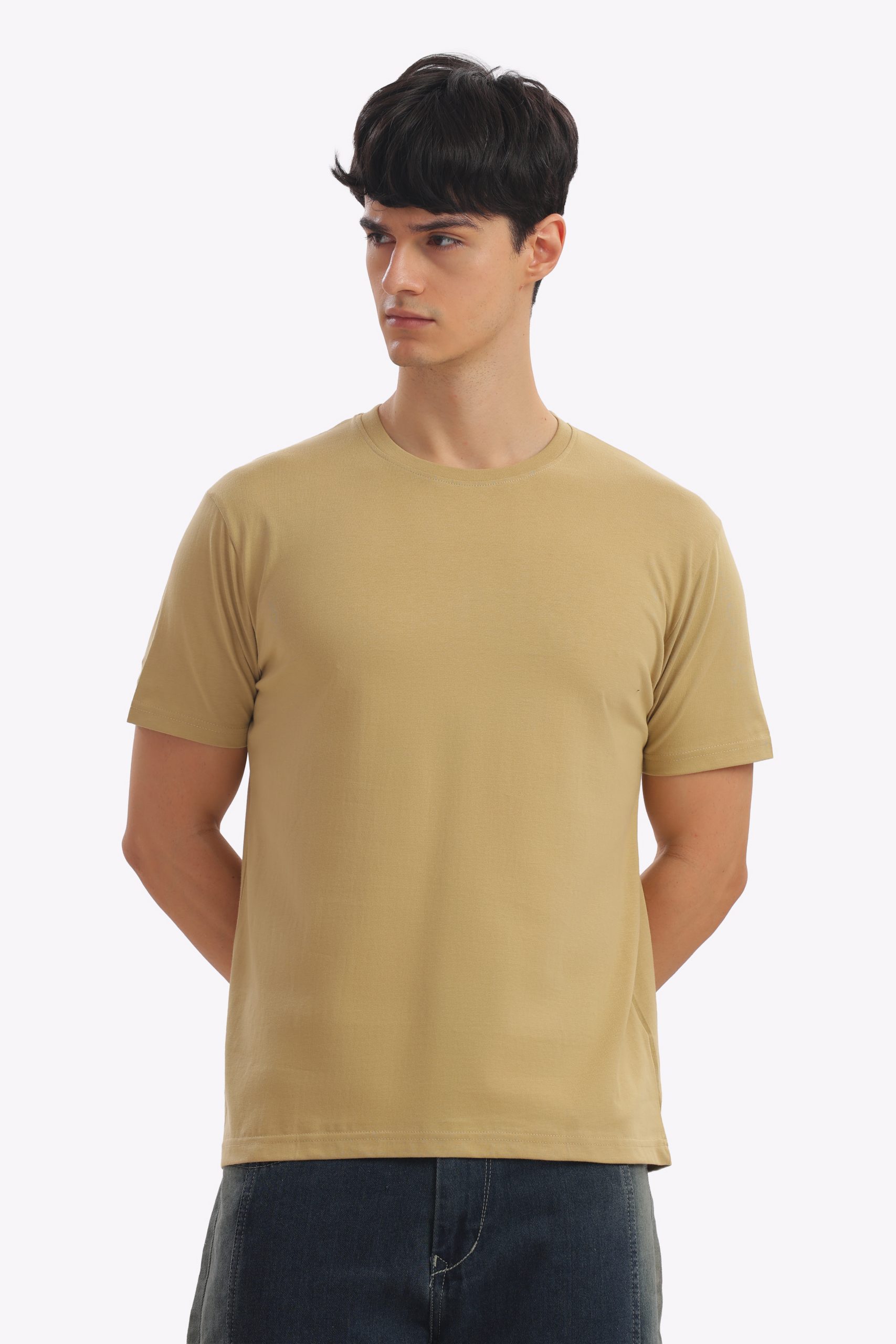 Regular Half Sleeve Plain T-Shirt (Beige)