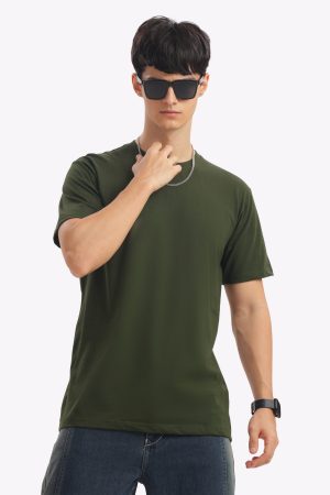 Regular Half Sleeve Plain T-Shirt (Olive Green)