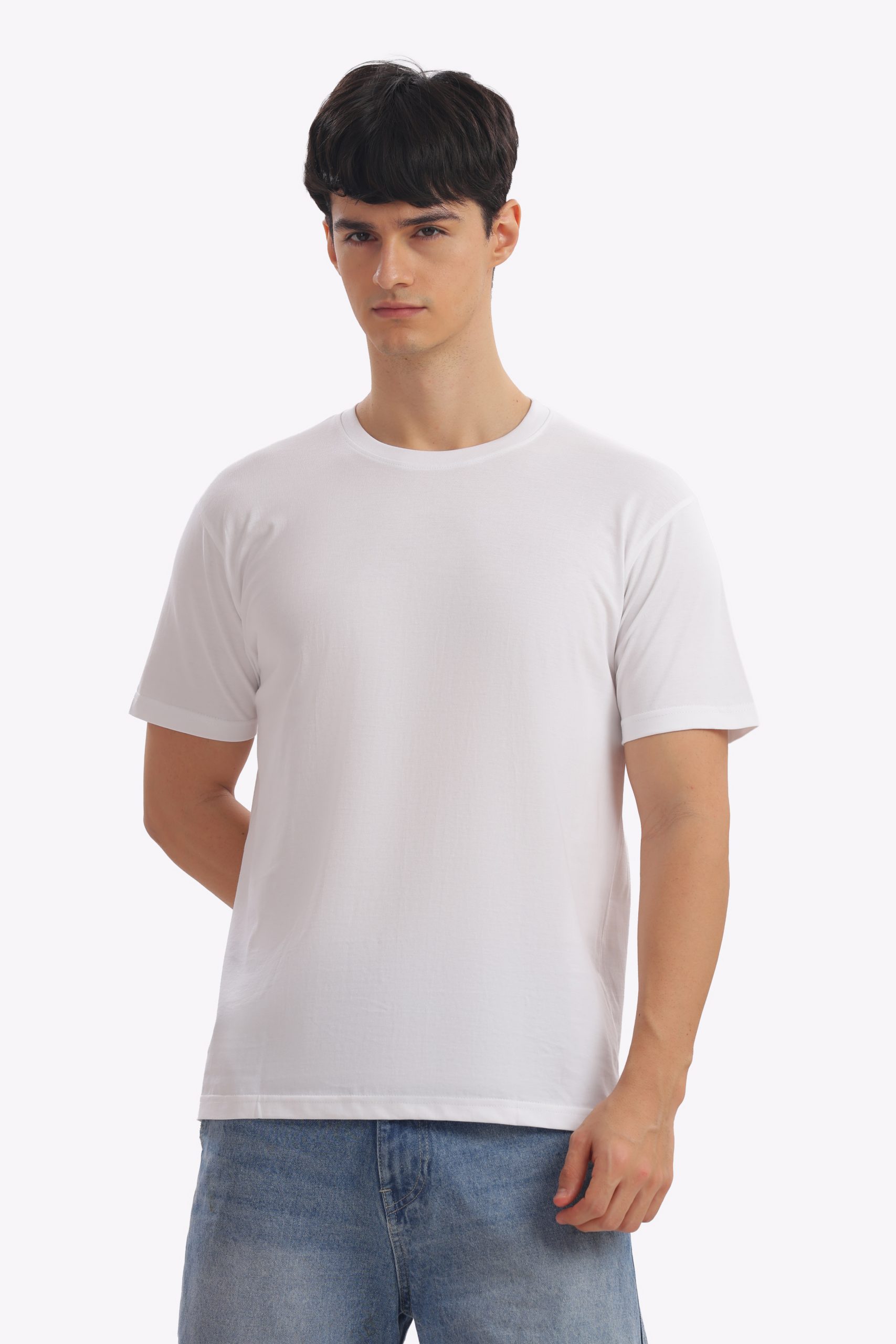 Regular Half Sleeve Plain T-Shirt (White)
