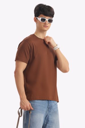 Regular Half Sleeve Plain T-Shirt (Coffee Brown)