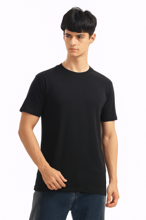Regular Half Sleeve Plain T-Shirt (Black)